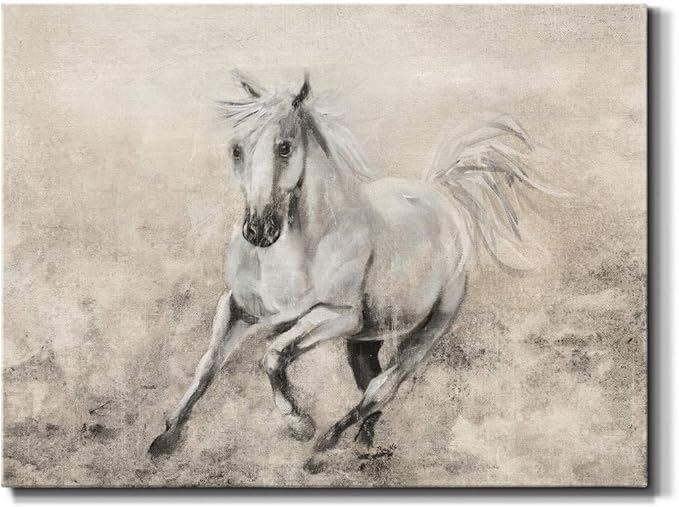 Renditions Gallery Canvas Animal Wall Art Home Paintings & Prints Elegant Running Horse Abstract Black & White Modern Figurative Artwork Decor for Bedroom Office Kitchen - 32"x48" LT33