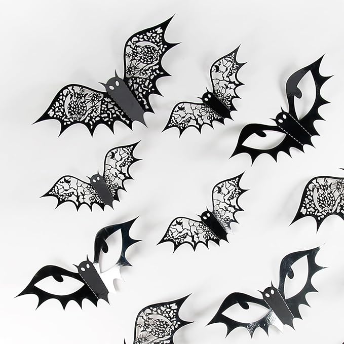 36Pcs Halloween Bats Wall Decoration Halloween Wall Decals Hollow Out Design Bat Wall Stickers Horror Eye Window Stickers Reusable Halloween Wall Decor Supplies for Home Wall Bedroom Party Decoration