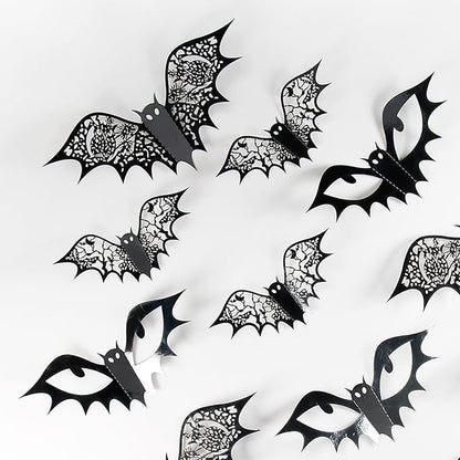 36Pcs Halloween Bats Wall Decoration Halloween Wall Decals Hollow Out Design Bat Wall Stickers Horror Eye Window Stickers Reusable Halloween Wall Decor Supplies for Home Wall Bedroom Party Decoration