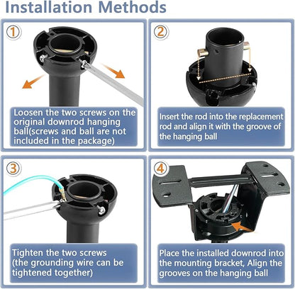 14" Ceiling Fan Downrod, 【1 Outside Diameter】 Black Extended Downrod, including 4 Wire Connectors and 5 Extension Wires (No Threads)