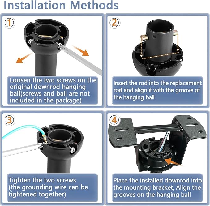 18" Ceiling Fan Downrod, 【1 Outside Diameter】 Black Extended Downrod, including 4 Wire Connectors and 5 Extension Wires (No Threads)