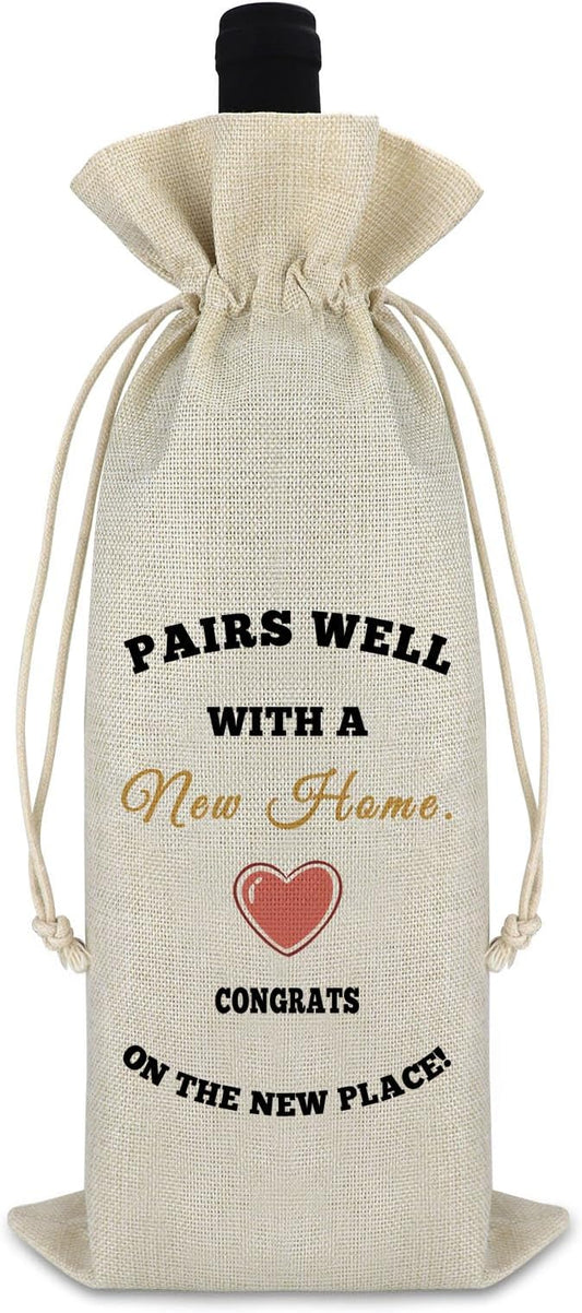 New Home Gift Housewarming Gift for Friends Women House Warming Presents Wine Bag Housewarming Party Decor Burlap Drawstring Wine Wrap Bag Congrats New Home Christmas Gift for Couple New Homeowner