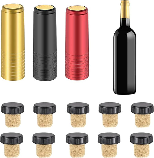 60PCS Wine Sealer for Wine Bottles, Wine Bottle Resealer Kit Include 30 PVC Heat Shrink Capsules and 30 T Shape Wine Bottle Cork Stopper Wine Bottle Stoppers for Making Cellars and Home Use