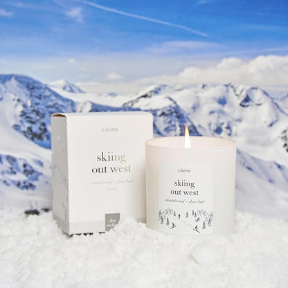 NYC Inspired Scented Candle: Skiing Out West - Sandalwood & Clove Bud Scent, 9oz, 50 Hour Burn, Vegan Soy & Coconut Blend Candle for Home Decor, Gift for Women & Men