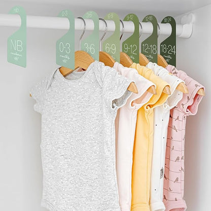 Whaline 7Pcs Baby Closet Size Dividers Sage Green Acrylic Hanger Clothes Organizers Gradient Green Newborn to 24 Month Thicken Infant Wardrobe Separators for Home Nursery Baby Clothes 3.5 x 7 Inch