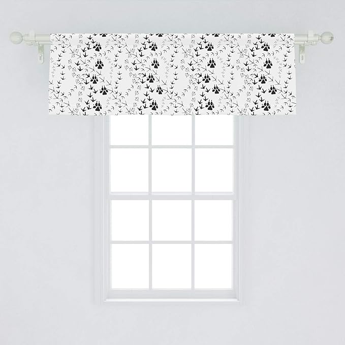 Ambesonne Animal Window Valance, Wildlife Nature Scene Organisms Footprint Patterns Bear Goose Ducks Birds, Curtain Valance for Kitchen Bedroom Decor with Rod Pocket, 54" X 18", Charcoal Grey