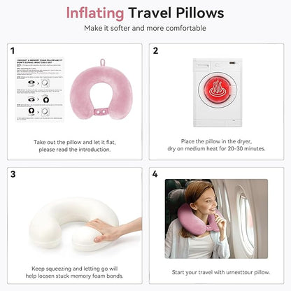 Neck Pillow Airplane, Kids Travel Pillow Memory Foam, Soft & Support Travel Neck Pillow for Travelling Sleeping Plane Car Train and Home Use, Pink