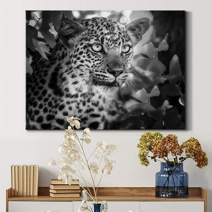 Renditions Gallery Canvas Animal Wall Art Home Paintings & Prints Vintage African Leopard Modern Black & White Safari Wall Hanging Artwork Decor for Bedroom Office Kitchen - 24"x36" LT33