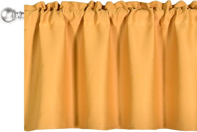 4 Panels Gold Yellow Valance for Windows 42x18 Inch Solid Thermal Insulated Blackout Rod Pocket Kitchen Short Curtain Toppers Valance for Bathroom Living Room