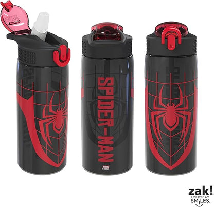 Zak Designs Marvel Spider-Man Water Bottle For School or Travel, 25 oz Durable Plastic Water Bottle With Straw, Handle, and Leak-Proof, Pop-Up Spout Cover (Spider-Man)