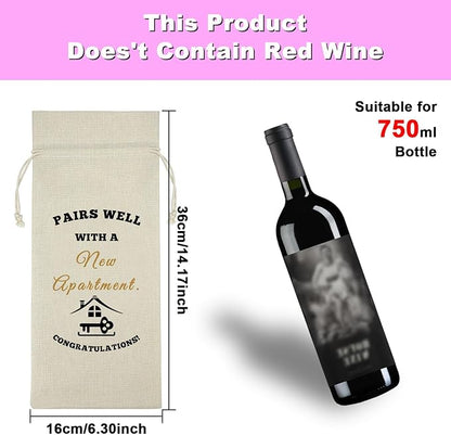 New Home Gift for Women Men Housewarming Gifts New Apartment Wine Bag Congratulation Gift for Homeowner New House Host Drawstring Wine Wrap Bag Warming Gift for Couple Housewarming Party Decorations