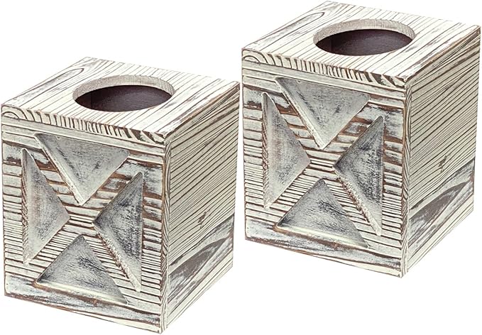 2 Pack Rustic Wooden Tissue Box Cover Solid Wood Tissue Holders for Bathrooms Home Decoration(6x6x6.9 in)