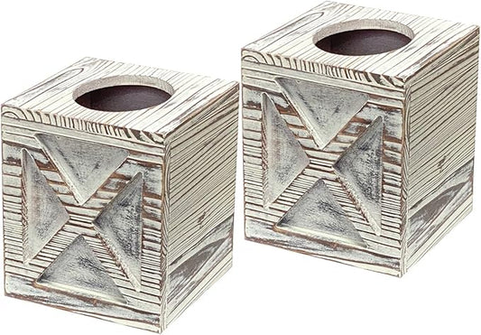 2 Pack Rustic Wooden Tissue Box Cover Solid Wood Tissue Holders for Bathrooms Home Decoration(6x6x6.9 in)