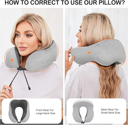 Travel Pillow, Best Memory Foam Neck Pillow Head Support Soft Pillow for Sleeping Rest, Airplane Car & Home Use (Grey-E)