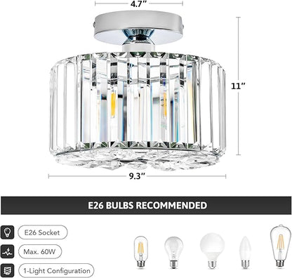 VONLUCE Semi Flush Mount Ceiling Light, Crystal Hallway Light Modern Ceiling Light Fixture, Nickel Flush Mount Chandelier for Kitchen Bedroom Living Room Entryway