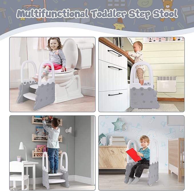 Toddler Step Stool for Bathroom Sink, Ronipic 2 Step Stools for Kids, Anti-Slip Stool for Kitchen Counter, Potty Training Toilet Stool with Handrail