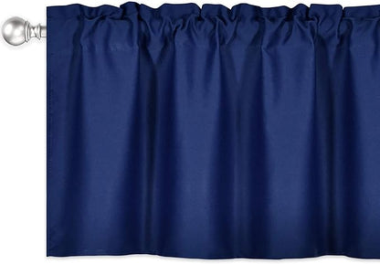 4 Panels Navy Valance for Windows 42x18 Inch Solid Thermal Insulated Blackout Rod Pocket Kitchen Short Curtain Toppers Valance for Bathroom Living Room