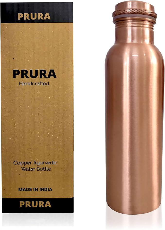 Copper Water Bottle 30 oz- 100% Pure Copper Bottle for Drinking Water Leak Proof Joint Less Indian Water Drinking Copper Bottle 900 ml for Home, Office, Hotel and Sports