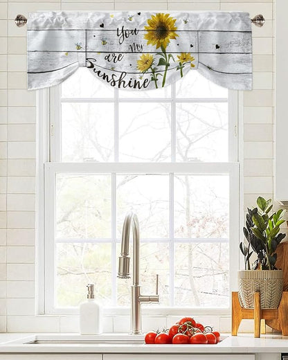 Sunflower Blackout Tie Up Valance Curtains for Kitchen Windows Farmhouse Rustic Vintage Wood Window Toppers Balloon Shades for Living Room/Bathroom/Bedroom,1 Panel,42" X 18" You are My Sunshine