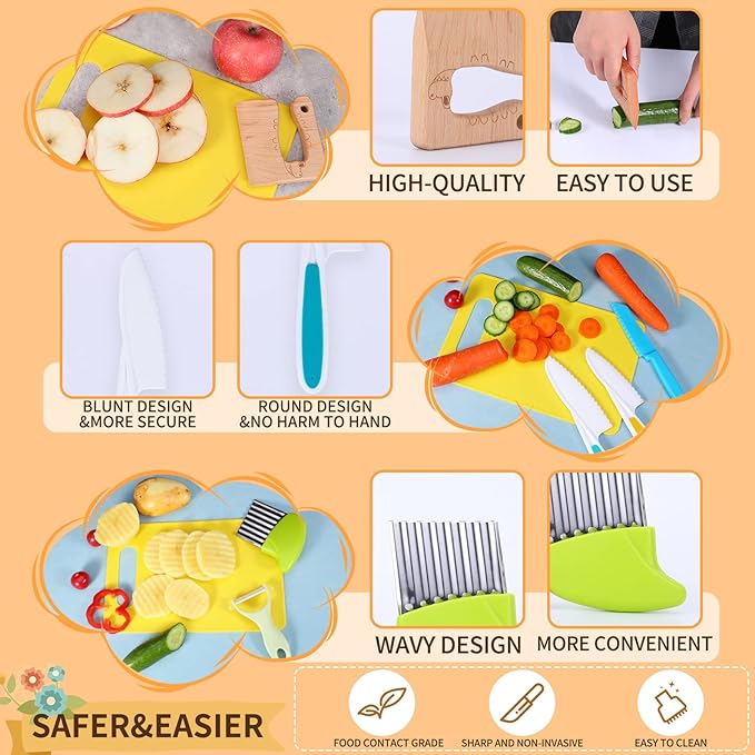 20 Pieces Wooden Kids Knife Set， Kids Safe Knifes For Cooking，Kids Kitchen Knives For Parent-Child Games&Exercise Hands-On Ability&Gifts