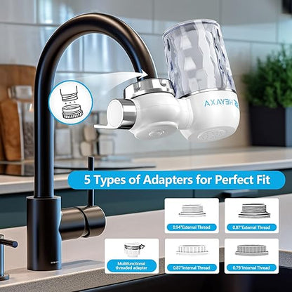 Water Filter for Sink, Faucet Mount Water Filtration System, for Kitchen, Bathroom, Reduces Lead, Chlorine, Bad Taste, Fits Standard Faucets