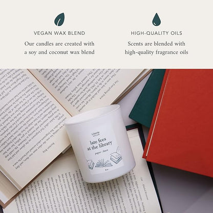 NYC Inspired Scented Candle: Late Fees at The Library - Paper & Linen Scent, 9oz, 50 Hour Burn, Vegan Soy & Coconut Blend Candle for Home Decor, Gift for Women & Men