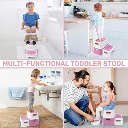 2 Step Stools for Kids, Toddler Step Stool for Toilet Potty Training, Anti-slip Potty Stools with Numbers/ABC, Bathroom Step Stool for Kitchen