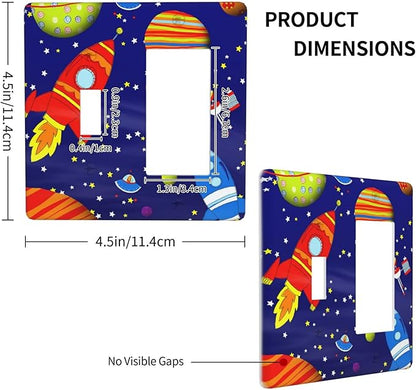 Space Astronaut Combo Single Toggle 1 Rocker Light Switch Wall Plate Cover Decorative 2-Gang for Electrical Outlets Boys Kids Room Bathroom Bedroom Home Kitchen One Decora Receptacle 4.5" x 4.6"