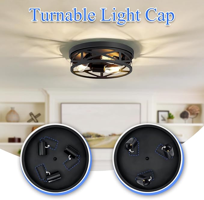 13 inch Black Flush Mount Ceiling Light Fixture, 3-Light, Close to Ceiling, Ideal for Hallway, Kitchen, Farmhouse, Bedroom