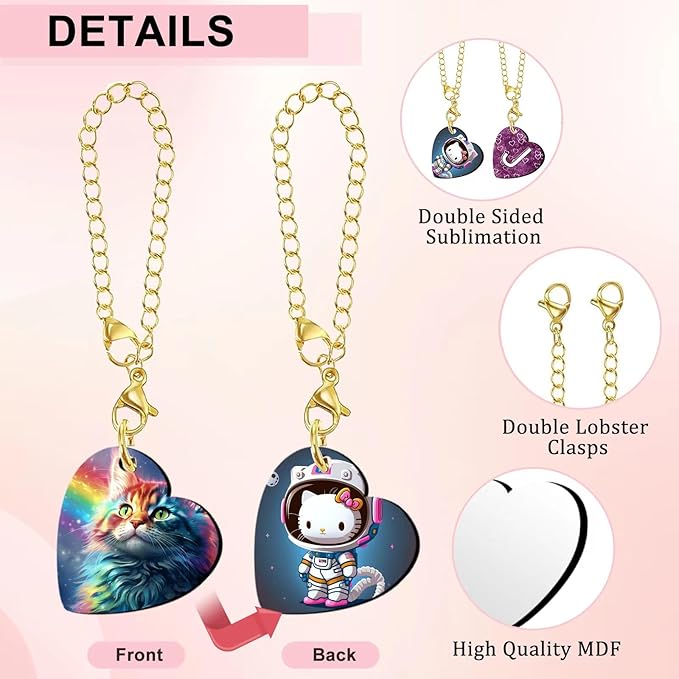 15 Sets Sublimation Charms Accessories for Stanley Cup Sublimation Keychain Blanks Bulk MDF Sublimation Key Chains Charm Blanks for Tumblers with Handle for DIY Crafts Gift (Heart)