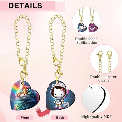 15 Sets Sublimation Charms Accessories for Stanley Cup Sublimation Keychain Blanks Bulk MDF Sublimation Key Chains Charm Blanks for Tumblers with Handle for DIY Crafts Gift (Heart)