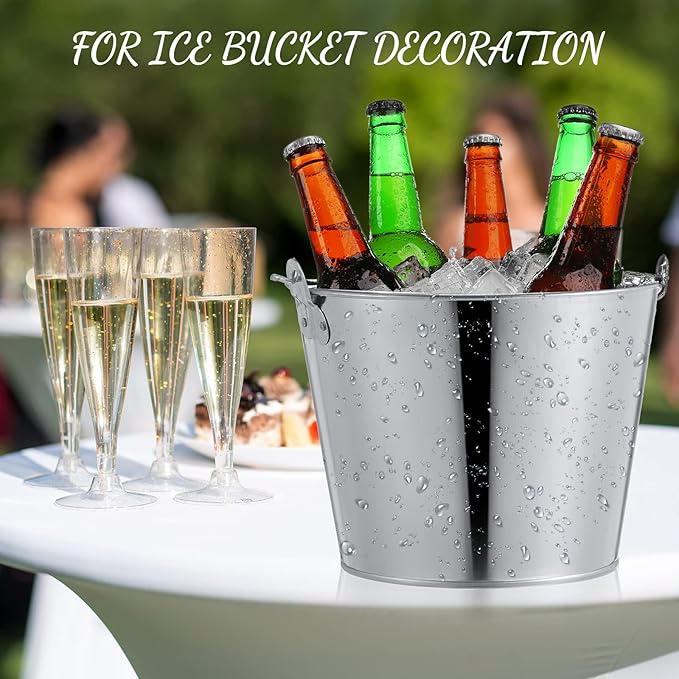 Zopeal 16 Pcs Galvanized Beer Bucket Metal Ice Buckets with Shovels and Tongs Large Steel Pail Tin with Handle for Party Wedding Wine Champagne Bar Kitchen Christmas Table Centerpieces (Silver)