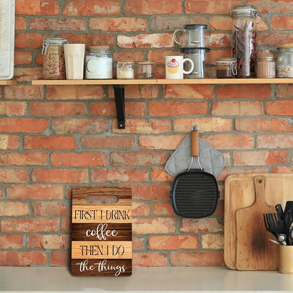 Cutting Board Gifts, First I Drink Coffee Wood Cutting Boards for Kitchen, House Warming Gifts New Home, Kitchen Wall Art, Christmas Birthday Gifts for Women Mom Grandma 8 x 12 Inch