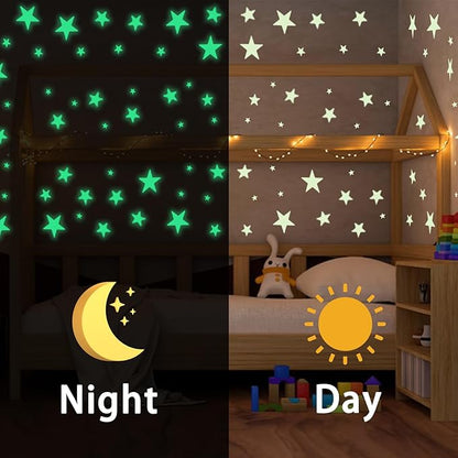 174PCS Ceiling Stars Glow in the Dark, Wall Decals Decor Ceiling Stars Glow in the Dark Self-Adhesive Luminous Star Sticker Wall Stickers for Kids Bedding Room or Party Birthday Gift(173 Stars/1 Moon)