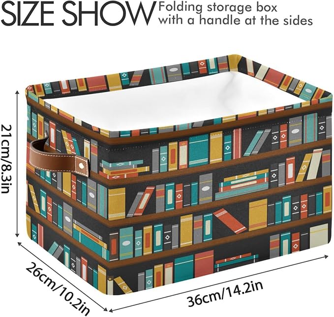 Colorful Bookshelf Book Storage Basket Bin for Shelves Closet Foldable Fabric Storage Box Cube with Handles Kids Gifts Toys Clothes Shelf Basket Organizer for Bedroom Nursery Home Decorative