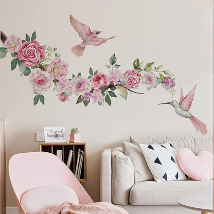 Elegant Flower & Bird Wall Decals - 2 Sheets, Perfect for Home Decor, 90cm x 30cm