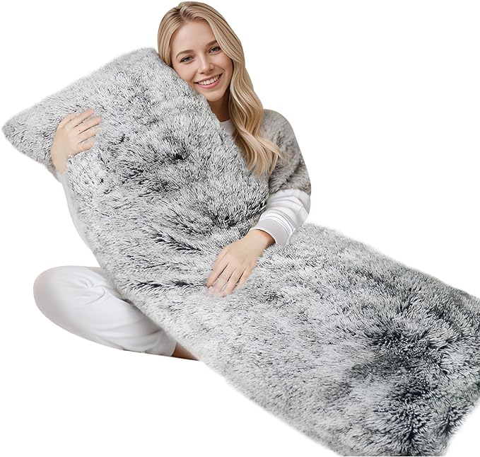 ZonLi Fluffy Body Pillow, Full Body Pillows for Adults, Long Pillow for Sleeping with Removable Cover and Adjustable Filling for Side Sleeper & Pregnancy，Large and Firm Pillow, Machine Washable(Grey)