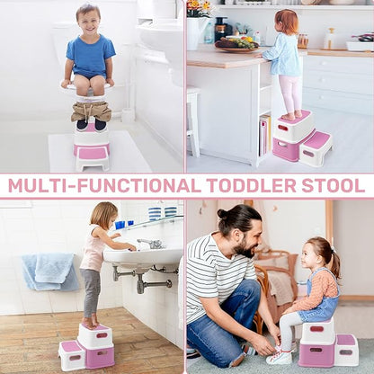 2 Step Stools for Kids, Toddler Step Stool for Toilet Potty Training, Anti-Slip Potty Stools with Numbers/ABC, Bathroom Step Stool for Kitchen