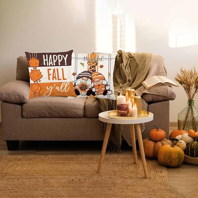 Fall Decorations for Home, Fall Pillow Covers 18x18 Set of 4, Thanksgiving Decorations Autumn Cushion Case for Couch(Fall06)