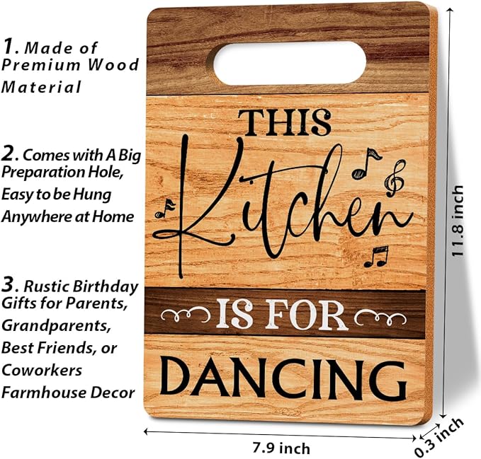 This Kitchen Is for Dancing Cutting Board Gifts, Wood Cutting Boards for Kitchen, House Warming Gifts New Home, Kitchen Wall Art, Christmas Birthday Gifts for Women Mom Grandma 8 x 12 Inch