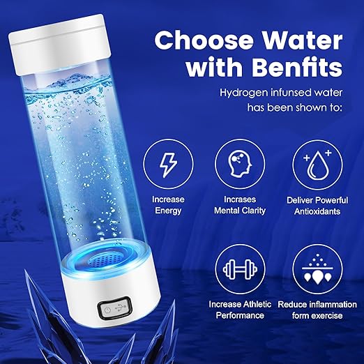 2024 Hydrogen Water Bottle, Portable Rechargeable Hydrogen Water Bottles Generator with SPE PEM Hydrogen Oxygen Separation Technology, 3 Min Quick Electrolysis, for Home Travel Office (White)