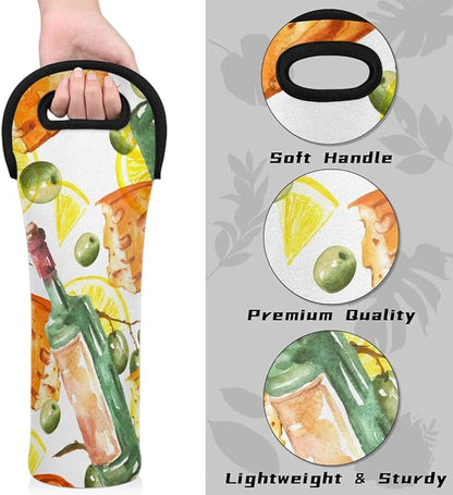 Watercolor Wine Carrier Tote, Neoprene Wine Tote Bag 750ML, Portable Wine Bottle Carrier Tote Holders for Wine Beer Cans Water, 1-Bottle Protector for Home Travel and Picnic