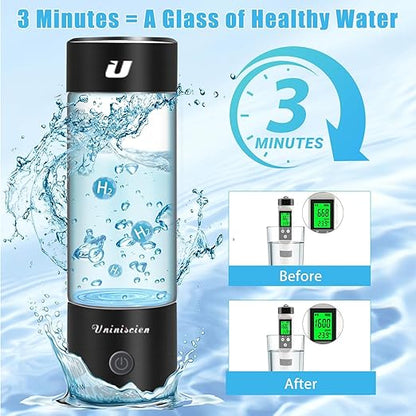 2in1 Hydrogen Water Bottle 2024, Hydrogen Water Generator with SPE PEM Technology Water ion, Hydrogen Dispenser Improves Water Drinking in 3 Minutes for Home, Office, Travel,USB-C Charging (Black)