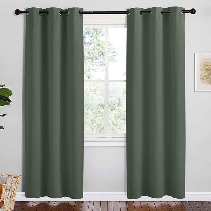 NICETOWN Blackout Curtain Panels, Dark Mallard, 1 Pair, 42 by 78-Inch, Home Decoration Thermal Insulated Solid Grommet Blackout Drape for Dining Room