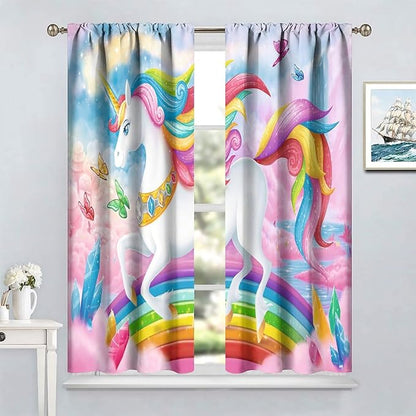 Unicorn Curtains Pink Kids Cartoon Room Darkening Decor Curtains Boys Girls Baby Room Decor Curtains Living Room Kitchen Decor 42x54 Inch 2 Panels