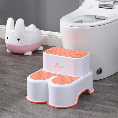 2 in 1 Anti Slip Bunny, Detachable Double Up Kids, Wide Step Toddler Step Stool, Kids Step Stool for Toilet Potty Training, Kitchen, and Bathroom(Orange)