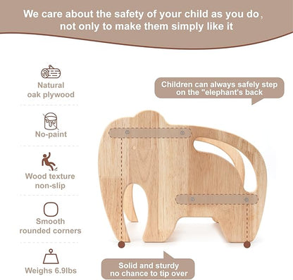 Wooden Step Stool for Kids Bathroom,Toddler Step Stool, Wood Kids Step Stools with Handles, Two Step Children's Stool for Bathroom, Kitchen, Bedroom, Potty Training (Elephant Shape)