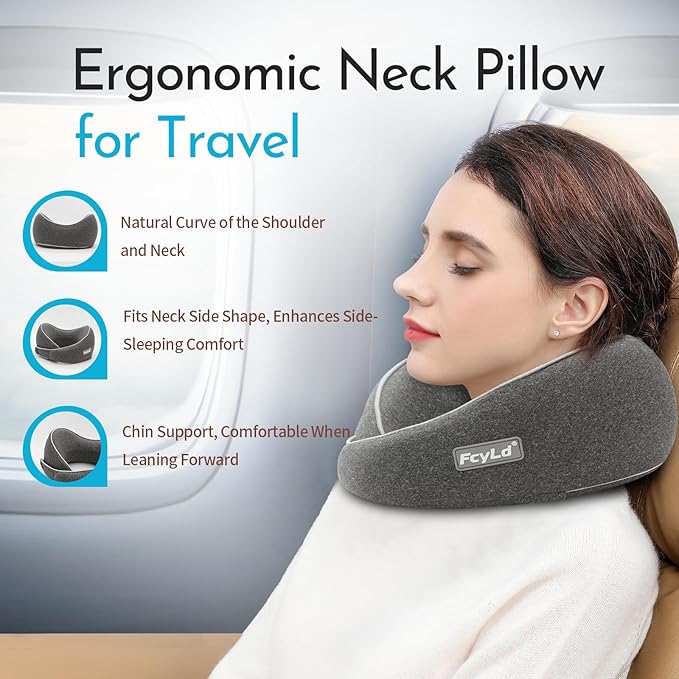 Memory Foam Travel Neck Pillow, 360° Ergonomic Design, Comfortable and Portable, Adjustable Washable Cover, Includes 3D Eye Mask, Earplugs, for Airplane, Car, Office, Home