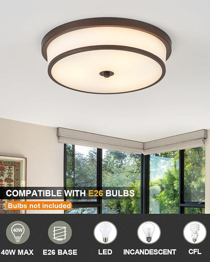 16 inch Flush Mount Ceiling Light, 3-Light Close to Ceiling Light Fixtures with Oil Rubbed Bronze Finish for Livingroom Bedroom Kitchen Diningroom(Oil Rubbed Bronze)