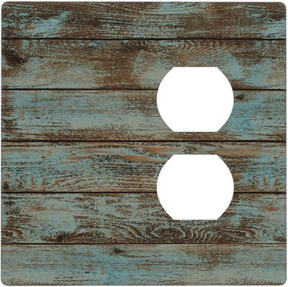 Vintage Green Wood Texture Combo Single Blank 1 Duplex Outlet Switch Wall Plate Cover Decorative 2-Gang for Electrical Room Bathroom Bedroom Home Kitchen One Receptacle 4.5" x 4.6"